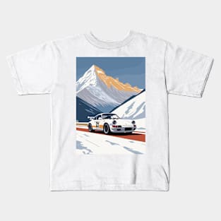 Vintage Racing Car Snowy Scene Kids T-Shirt